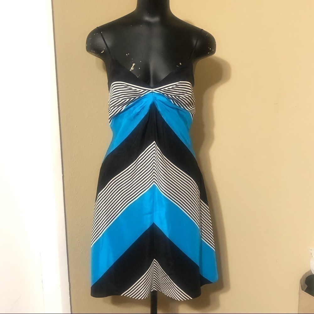 Susana Monaco Silk Turquoise Black Striped Slip Dress